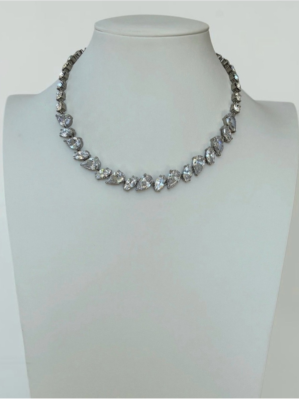 Crystal Teardrop Tennis Necklace - Silver Tone